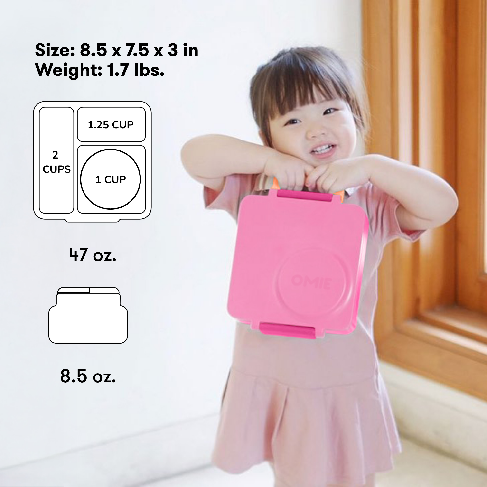 Omiebox - थर्मल इंसुलेटेड परी गुलाबी बेंटो भोजन बॉक्स