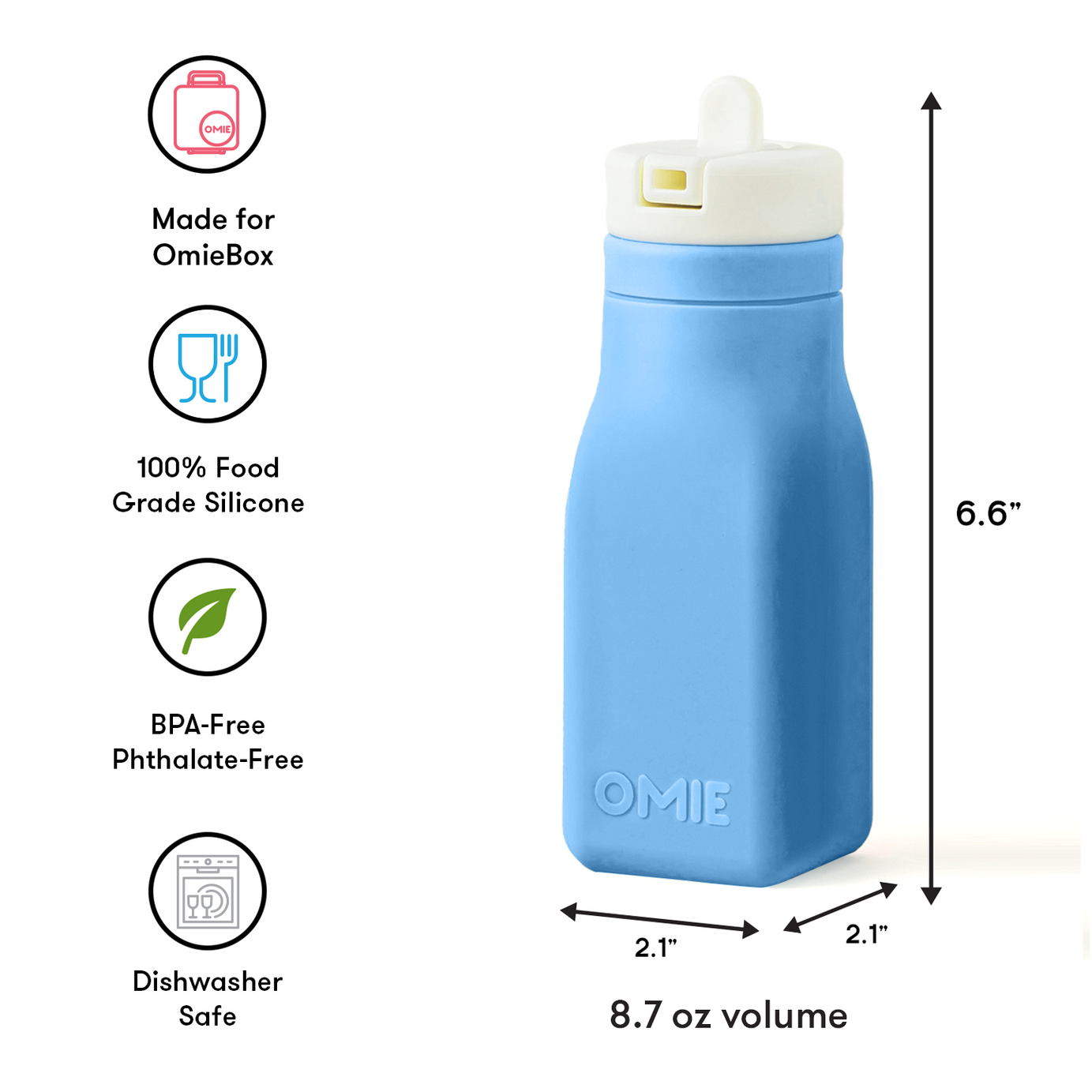 Omiebox - OmieBottle BPA मुक्त सिलिकॉन पानी की बोतल नीला