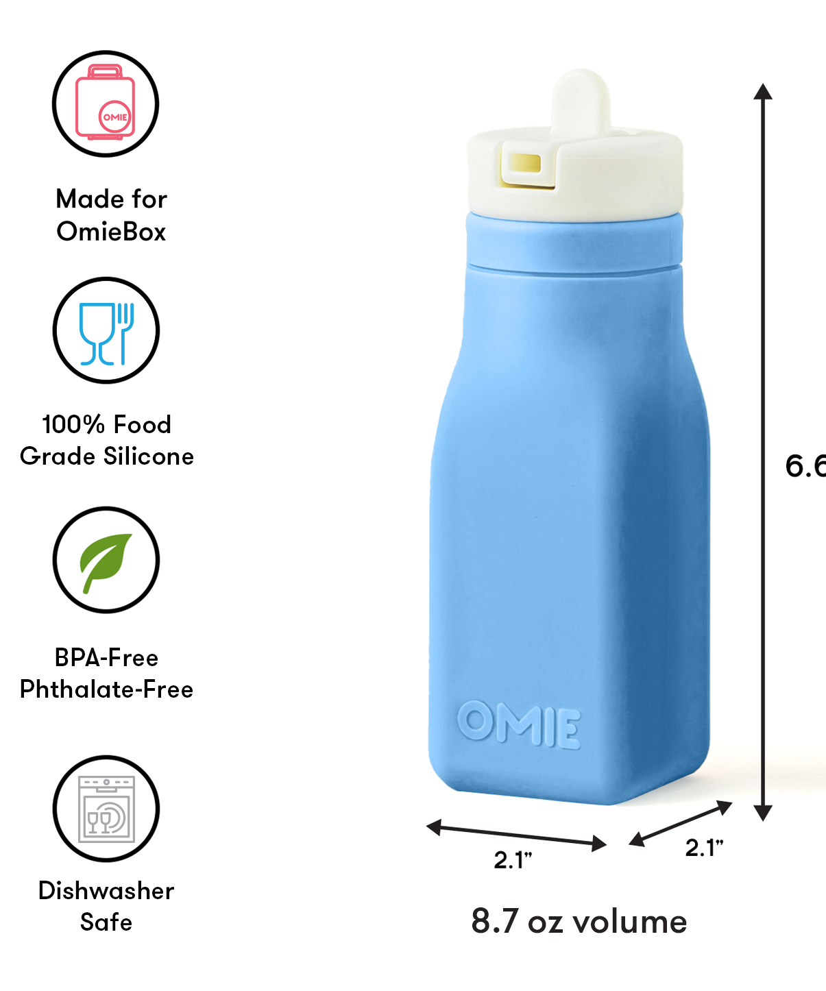Omiebox - OmieBottle BPA मुक्त सिलिकॉन पानी की बोतल नीला