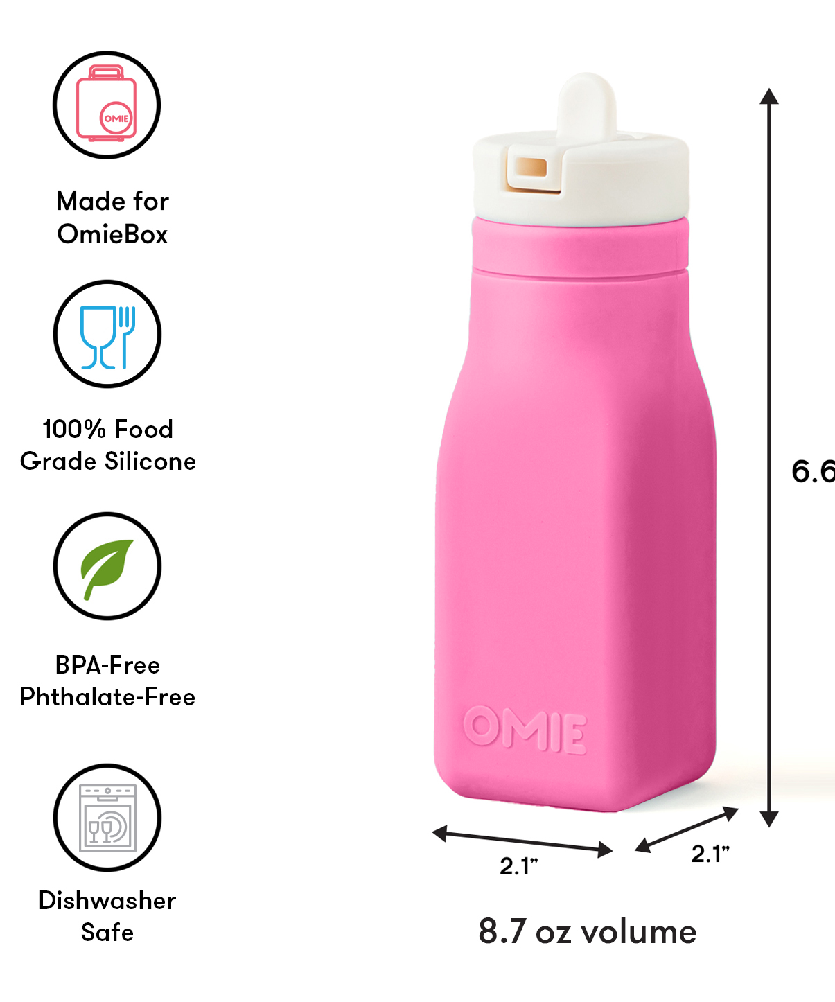 Omiebox - OmieBottle BPA मुक्त सिलिकॉन पानी की बोतल गुलाबी