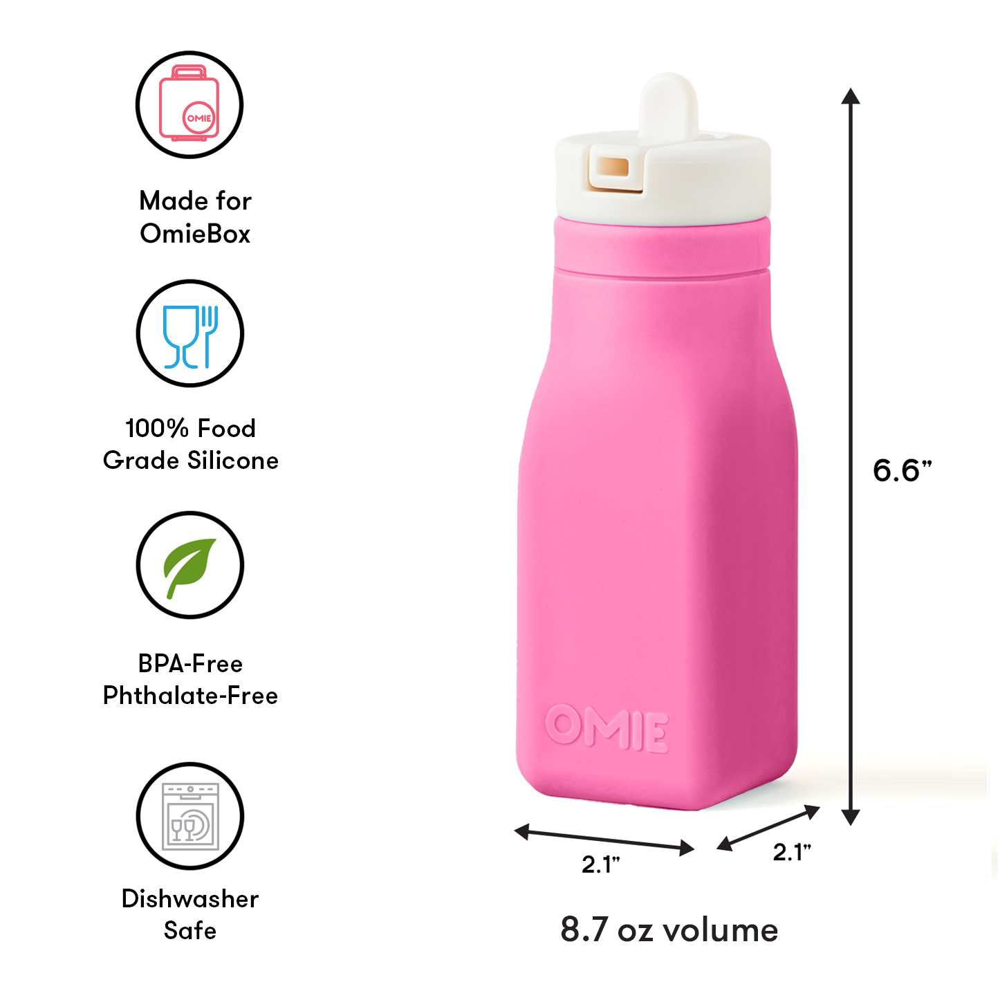 Omiebox - OmieBottle BPA मुक्त सिलिकॉन पानी की बोतल गुलाबी