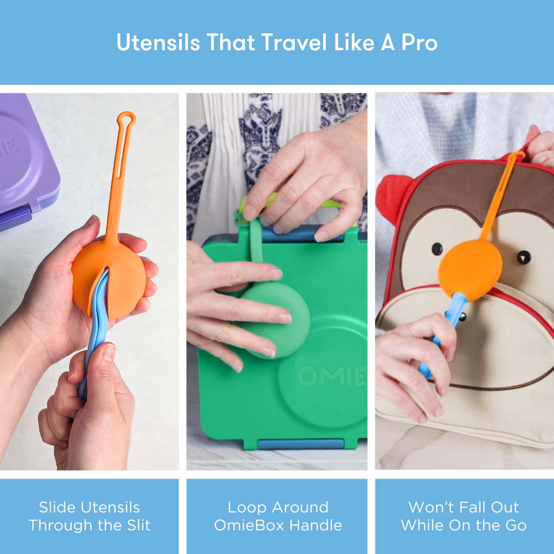Omiebox - OmiePod कैप्री नीला सिलिकॉन कांटा और चम्मच सेट