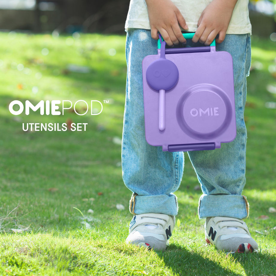 Omiebox - OmiePod लिला सिलिकॉन कांटा और चम्मच सेट