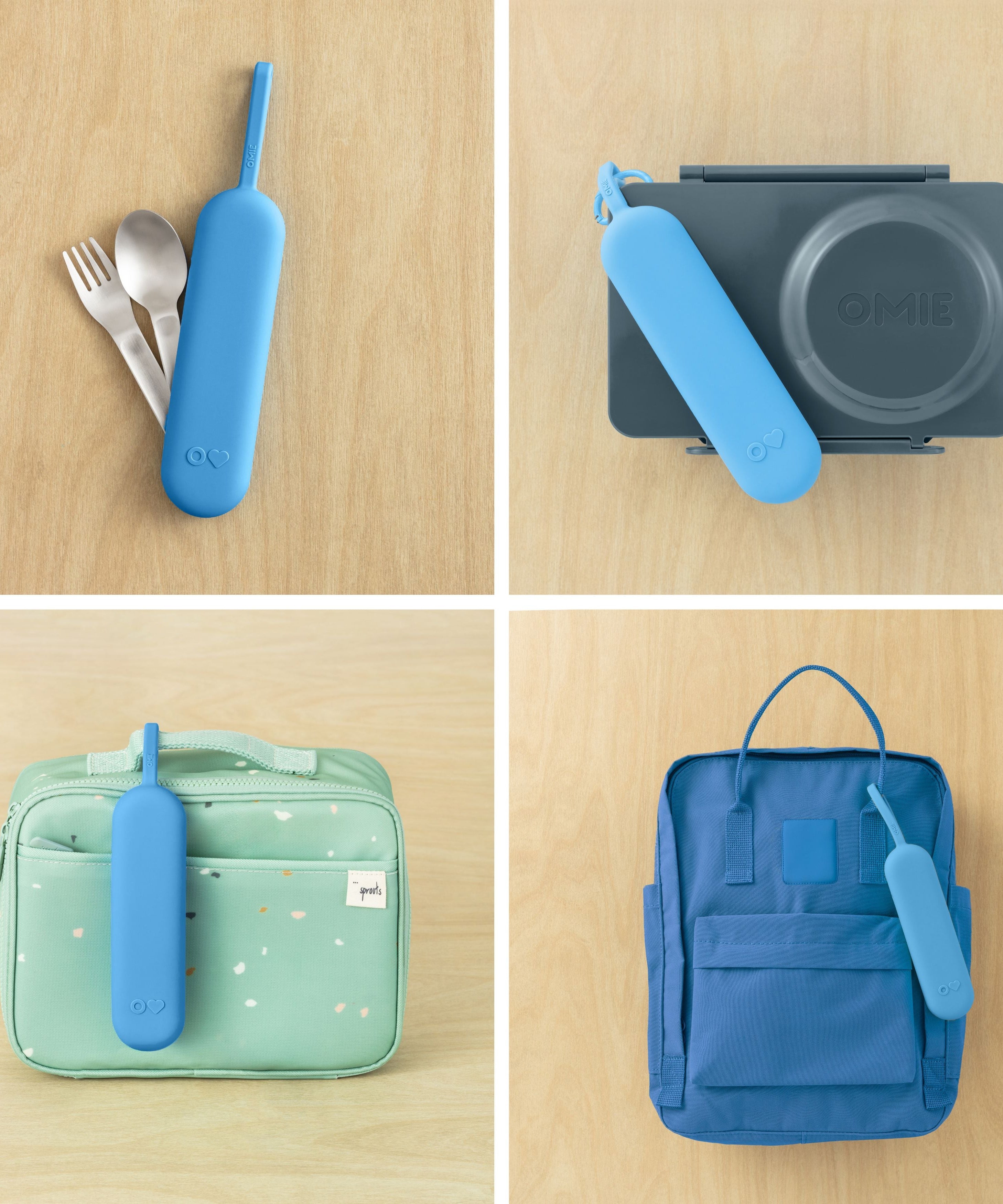 Omiebox - OmiePod UP Azure सिलिकॉन कांटा और चम्मच सेट