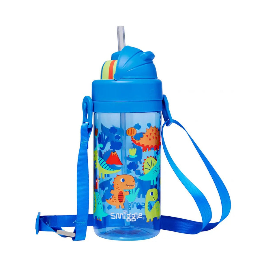 Smiggle - Glide Teeny Tiny Dinossi डिज़ाइन 400 ML BPA मुक्त छुपा स्ट्रॉ वाला पानी की बोतल