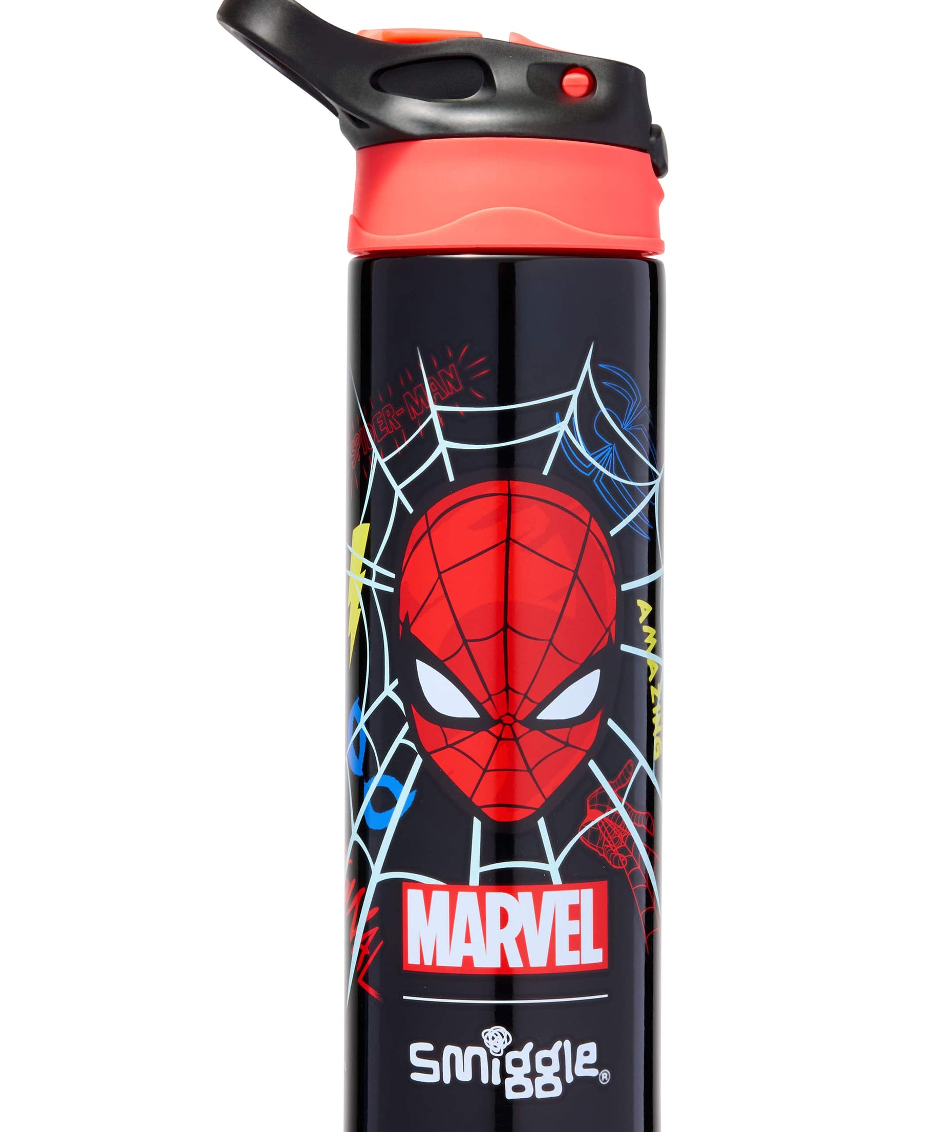 Smiggle - मार्वल स्पाइडरमैन BPA मुक्त ऑटोमैटिक पाइप वाला 650ML पानी की बोतल