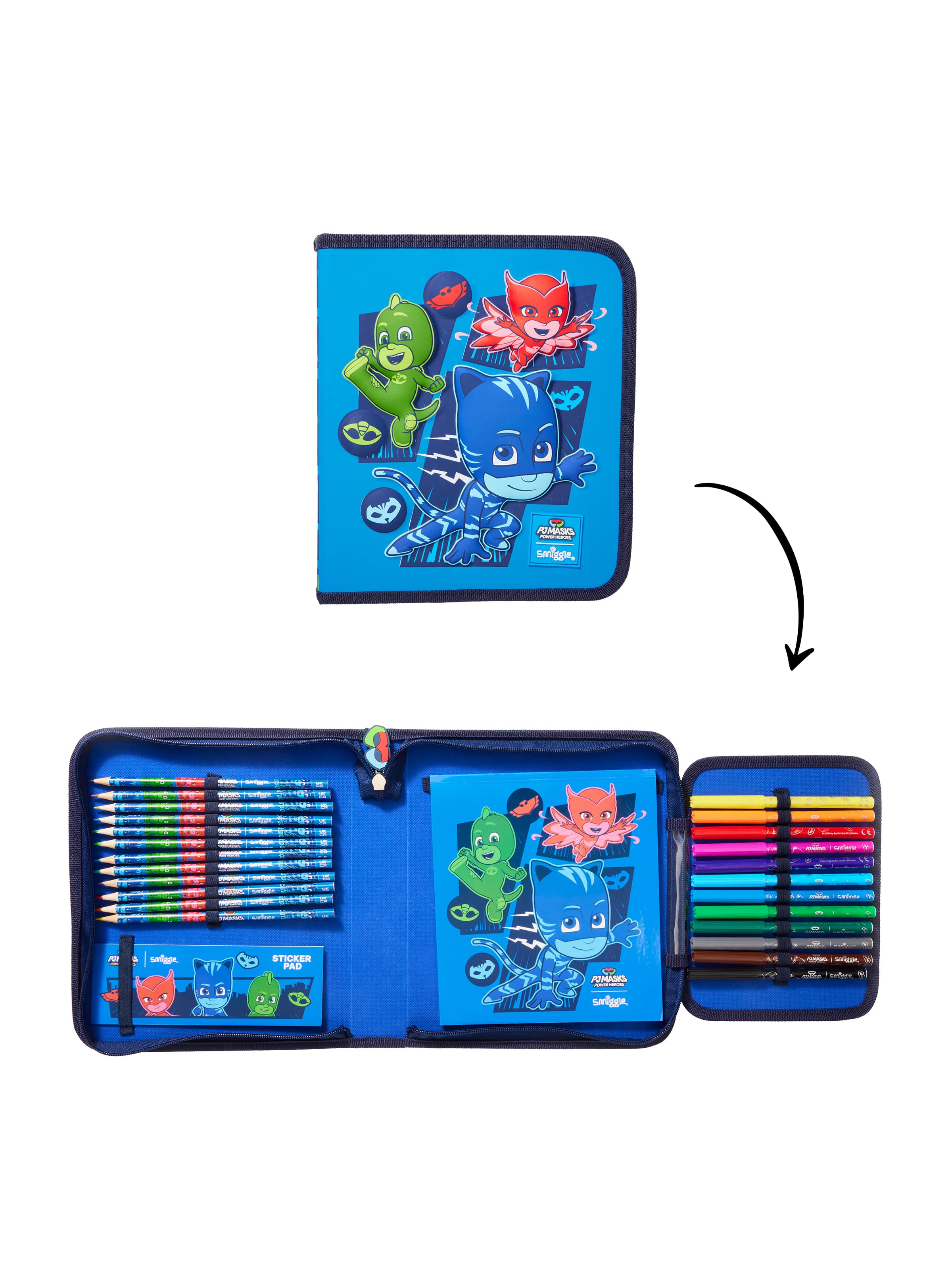 Smiggle - PJ Mask स्टेशनरी सेट और पेंसिल बॉक्स