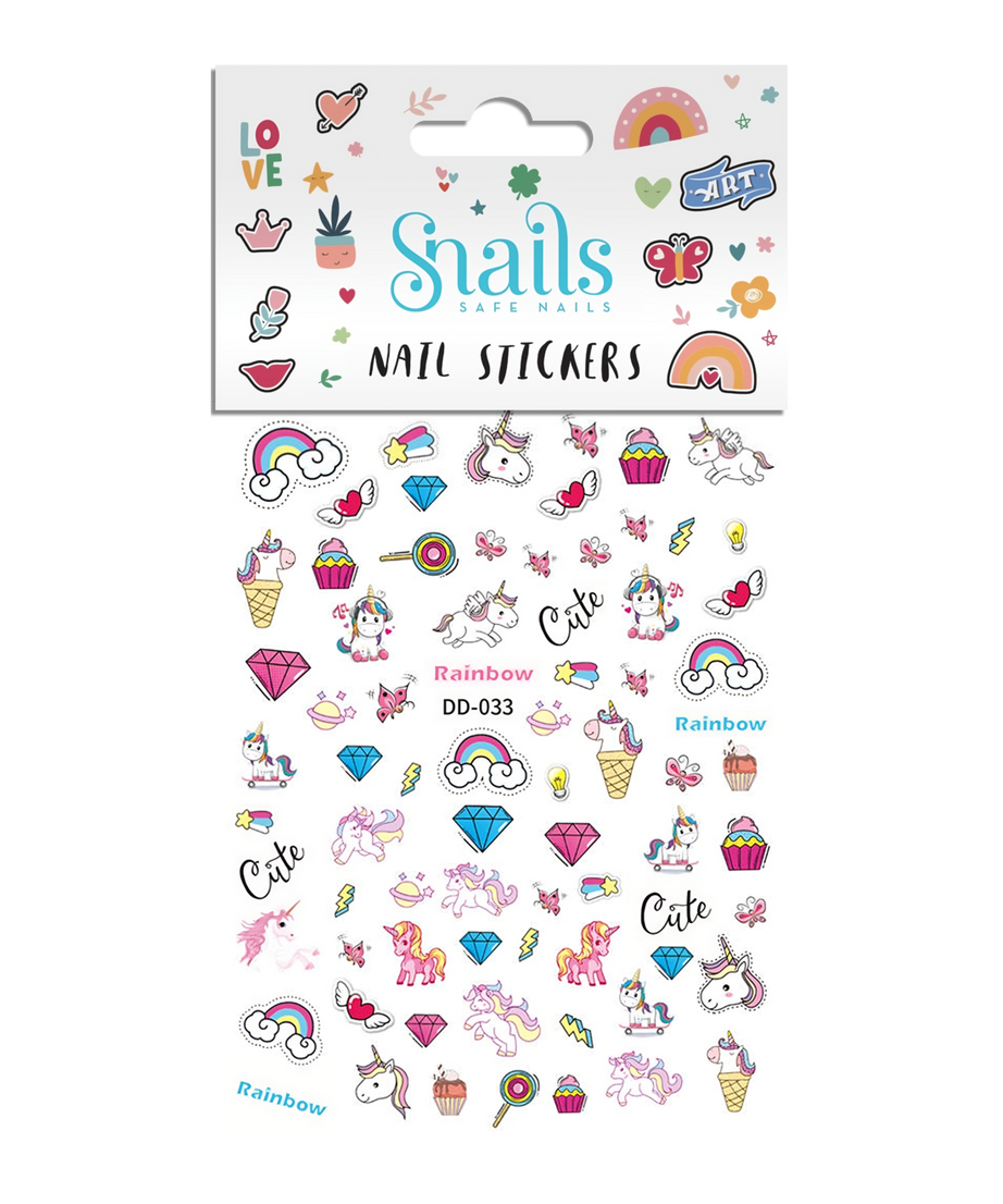 Snails -Çocuk  Tırnak Sticker Seti - Unicorn Rainbow - Dinossi