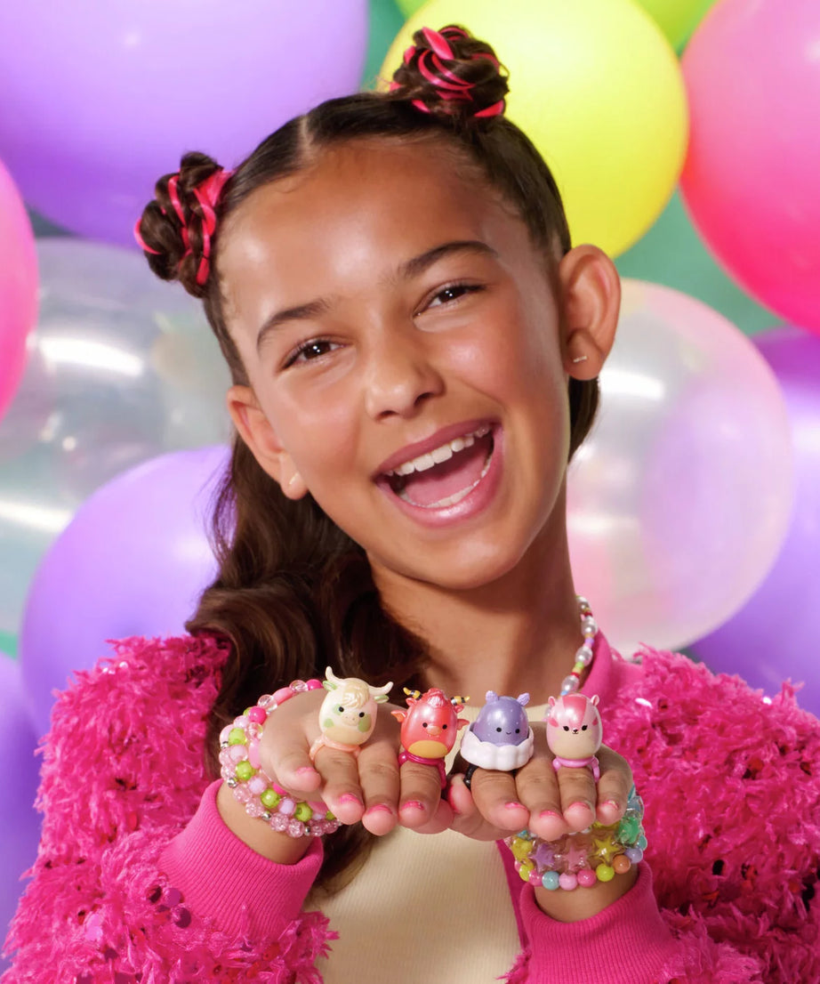 स्क्विशमैलोज़ - स्क्विश-ए-लॉन्ग्स 14 आकृति + अंगूठी सेट + 4 सहायक उपकरण विशेष श्रृंखला खिलौना